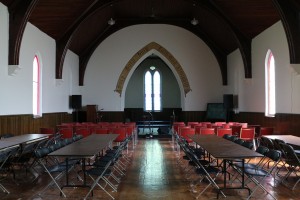 Hall set up with chairs and tables